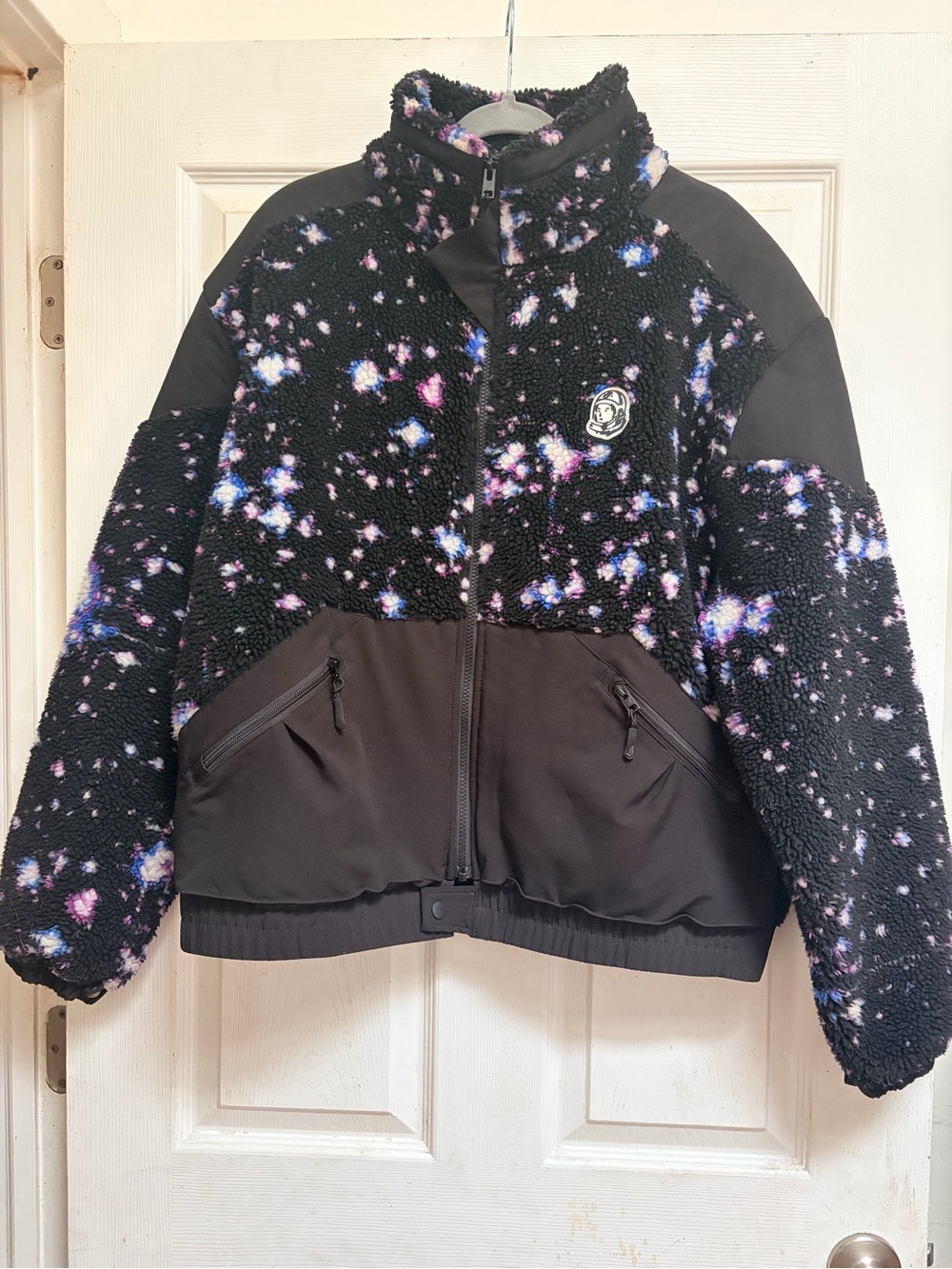 Billionaire Boys Club Galaxy Sherpa Bomber Jacket - Black with Purple & Blue